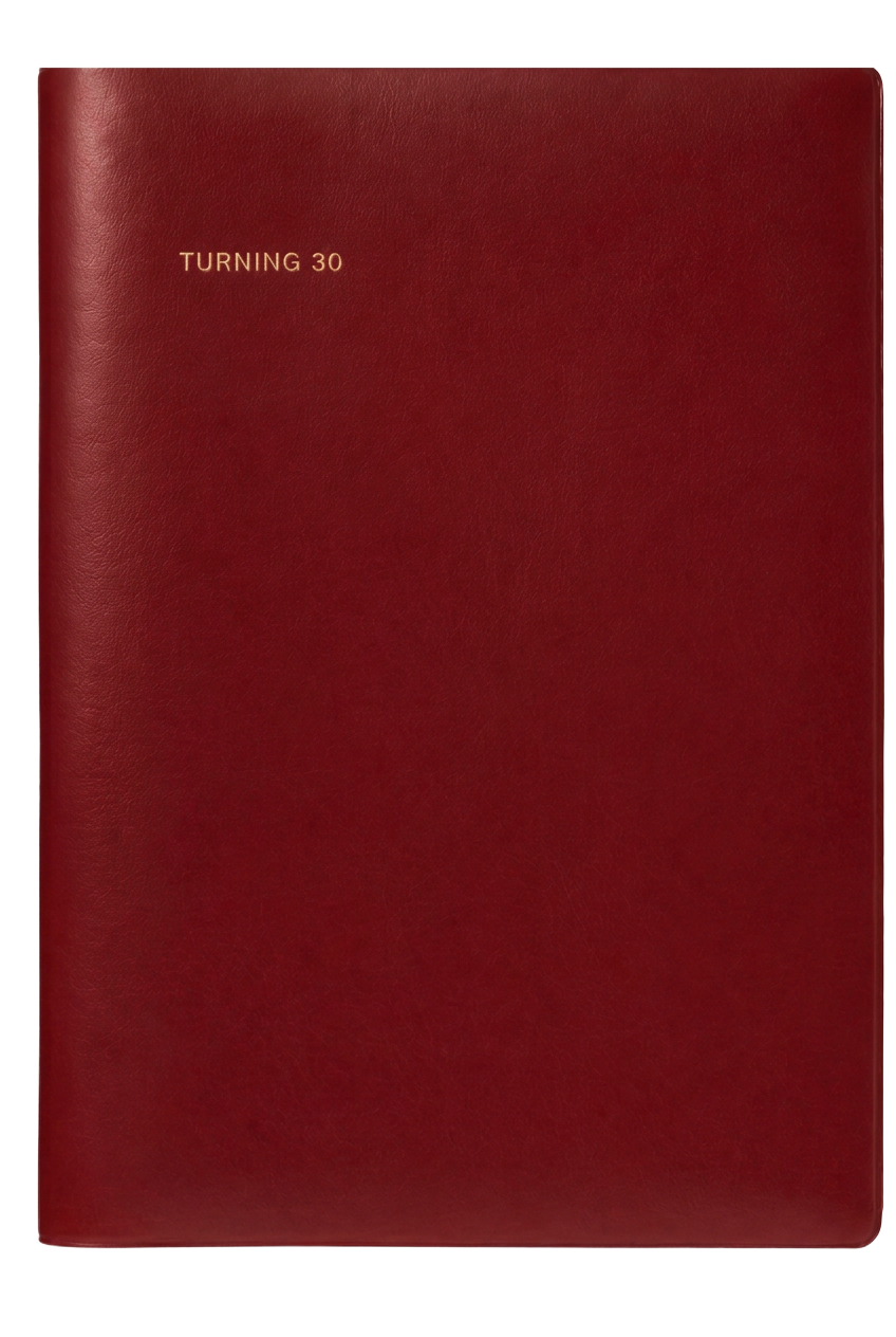 Turning 30 keepsake book with a burgundy leather cover
